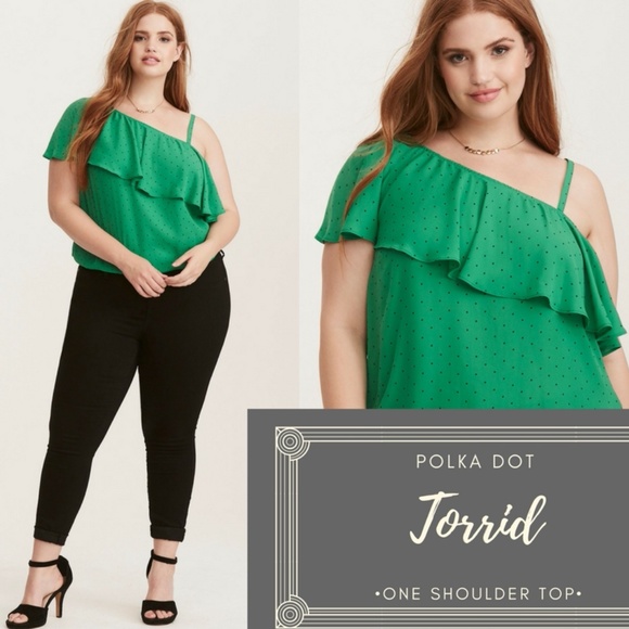 NWOT Torrid Polka Dot Georgette One Shoulder Top - Picture 3 of 7